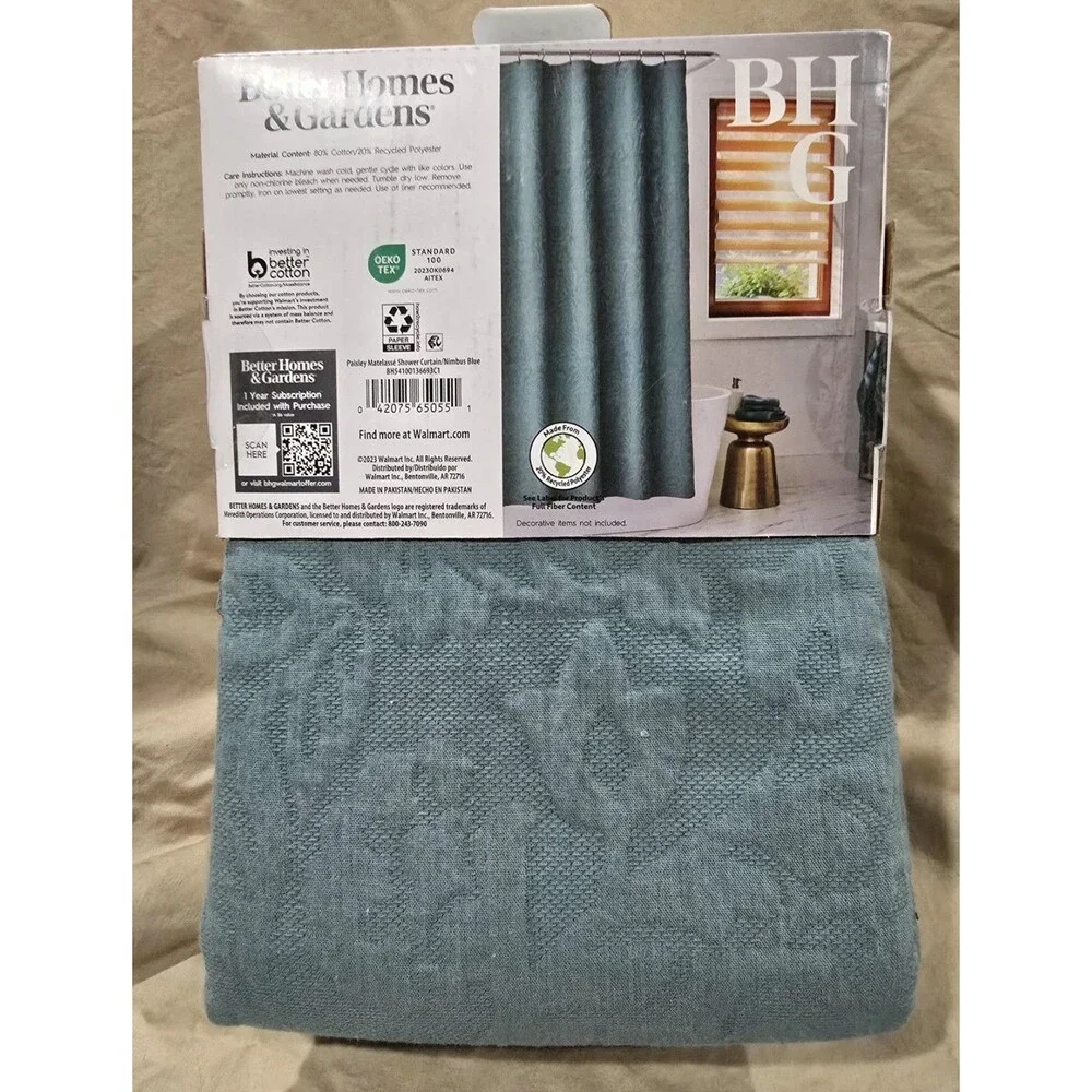 Better Homes & Gardens Seafoam Teall 72” x 72” Cotton Shower Curtain - NEW